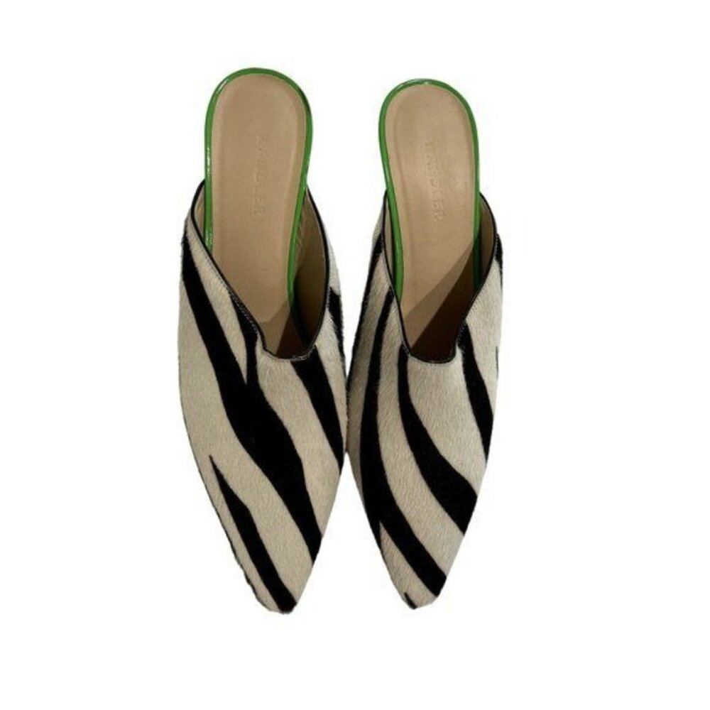 Wandler Zebra Print Mules with Green Trim
